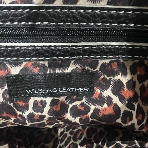 Wilsons Leather  Genuine Leather Red Black Silver Hardware Large Tote Zip Close - Picture 11 of 11